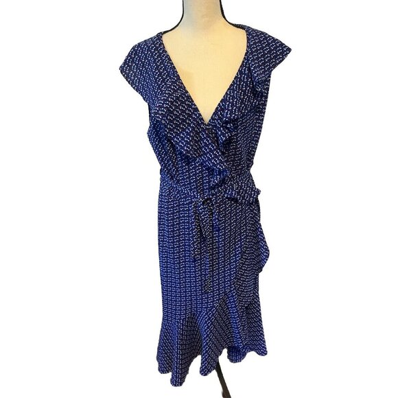 Max Studio Dresses & Skirts - Max Studio Maxi Dress Size Large Blue Floral Asymmetrical Wrap Around